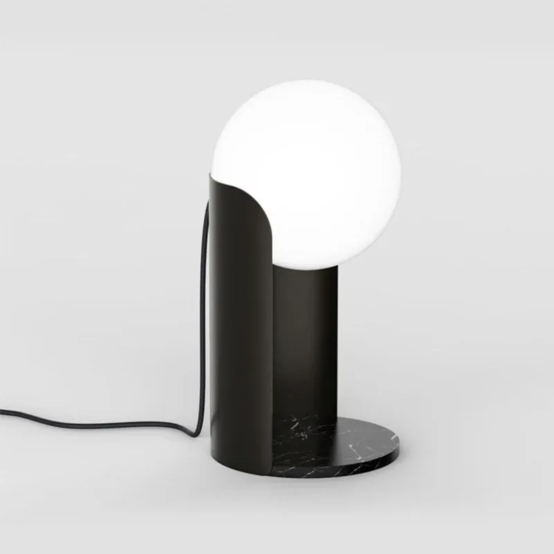 Schweißfertiger Orb-Tischlampe aus elfenbeinfarbenem Glas, Einfachheit, 1 Kopf, schwarze Nachtlampe mit offenem Rollsockel