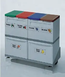 Gruber Systeme Wertstoffsammler B800xT350xH675mm 4x15l/2x30l Deckel grün/rot/blau/braun WSS 30/62 F