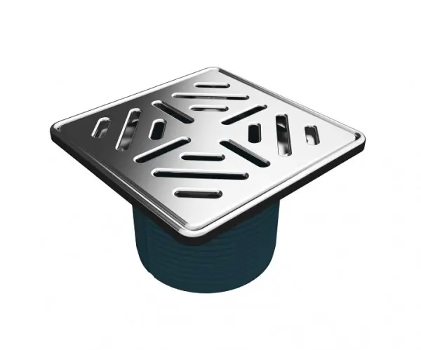 MERT Bodenablauf mit Edelstahlrost und Rahmen (304) seitlicher Ablauf 150x150 mm mit Flansch DU-150-15-1