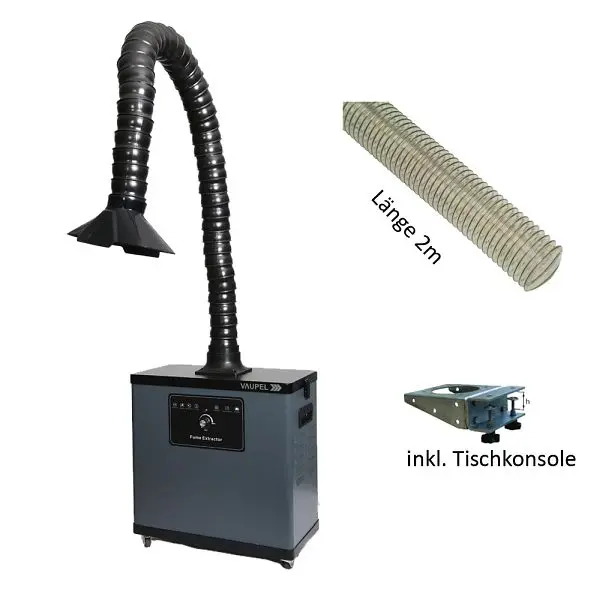 Vaupel Lötrauchabsaugung Typ VAUPEL LAB-1F inkl. Flexarm Konsole zur Tischmontage sowie 2m Schlauch 0499V104F
