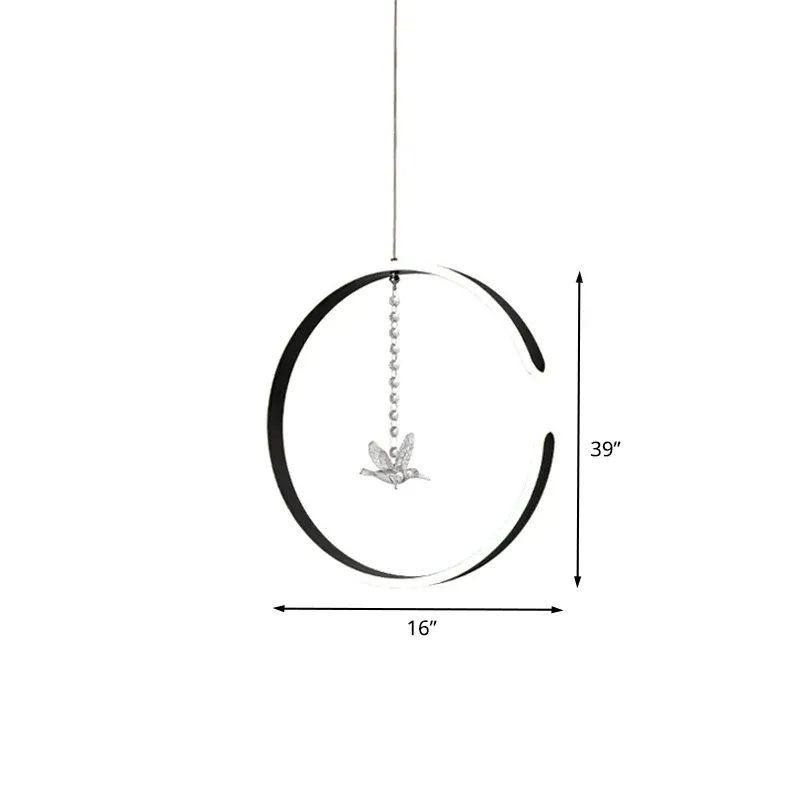 12V Acryl-Ring-Hängelampen-Set, moderne LED-Hängelampe Schwarz mit Vogel-Kristalltropfen weißem/warmem Licht