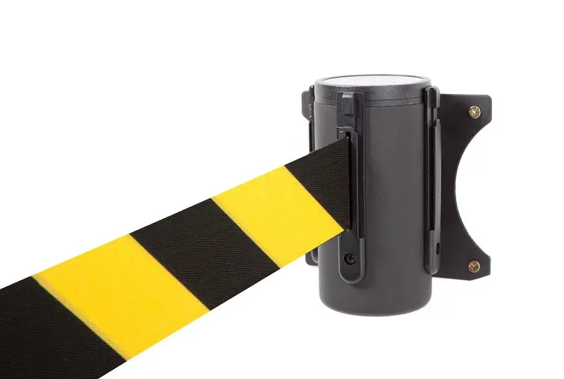 ALLROUNDLINE Absperrband Wandmontage mit Gurt Gehäuse: schwarz / Gurt: schwarz-gelb diagonal gestreift ALW-10-3.0-0170