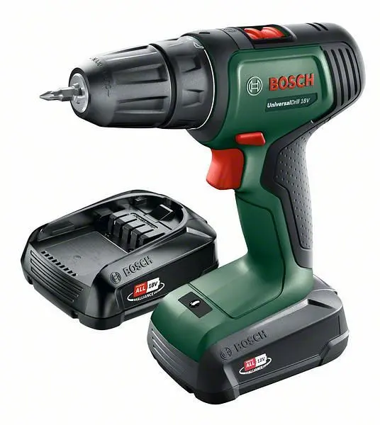 Bosch Akku-Zweigang-Bohrschrauber UniversalDrill 18V mit 2x Akkupack Ladegerät 06039D4002