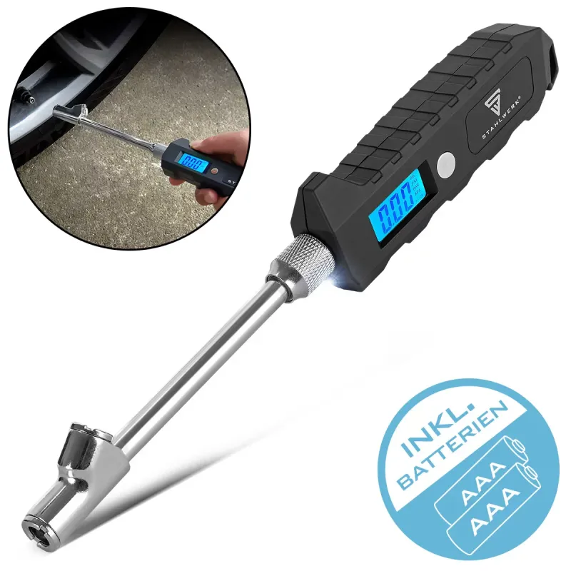 STAHLWERK Digitales Reifendruckmessgerät | Luftdruckprüfer mit LCD-Display | Druckmesser 3-250 PSI | Reifendruckmesser f...