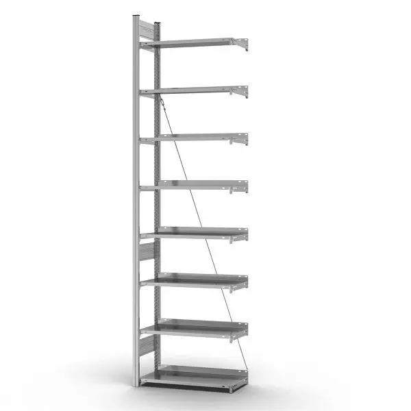 hofe Akten-Anbauregal 2700x300x750 mm 8 Fachebenen für 72 Ordner verzinkt 60 kg Fachlast 850 kg Feldlast einseitige Bedie...