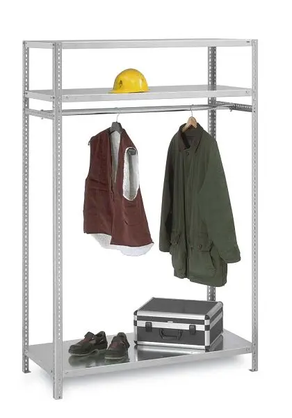 hofe Garderobenregal Anbauregal 2000x600x1000 mm 3 Ebenen 1 Kleiderstange RAL 7035 100 kg Fachlast 300 kg Feldlast zschlau...