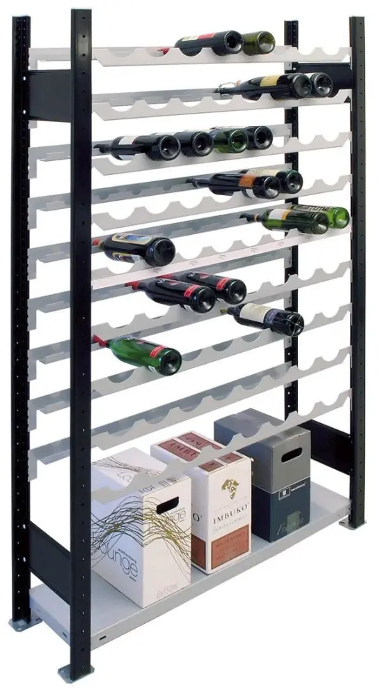 Schulte Anbauregal Weinregal 1800 x 1000 x 250 mm schwarz/silber 9 Ebenen für 72 Flaschen 26861