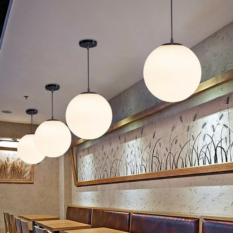 Einfache Kugel-Downlight-Pendelleuchte aus weißem Glas, 1-Licht-Restaurant-Hängeleuchte für Geländewagen