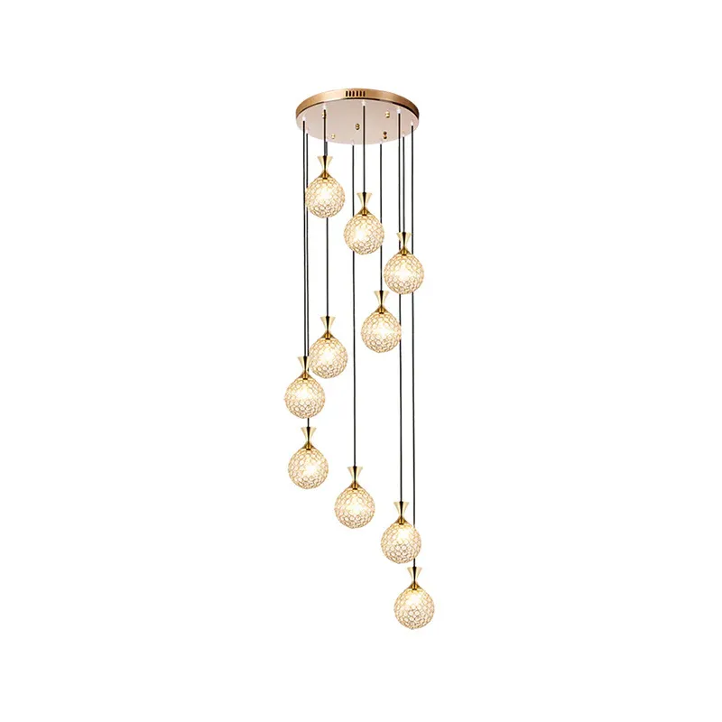Kugel-Spiral-Cluster-Pendelleuchte, moderne, Kristall eingebettete 10-Licht-Hängebeleuchtung mit automatischer Bremse