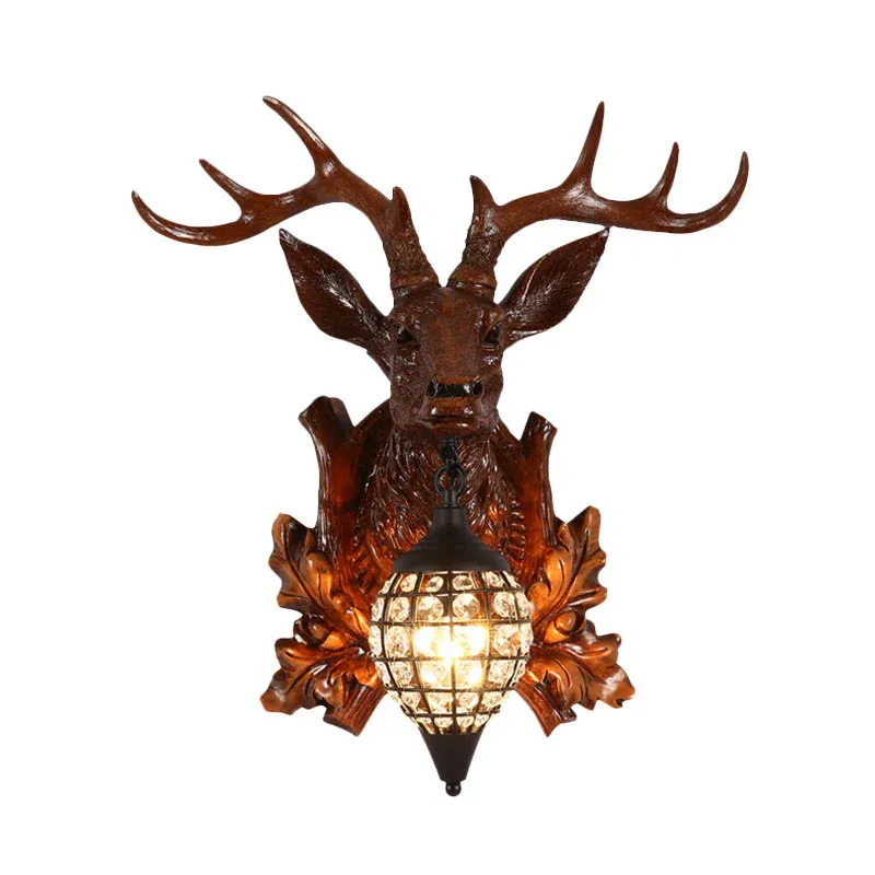Rettungsgurt-Set Traditionelle Metall-Hirsch-Wandleuchte, Kristallgeflecht-Kegelschirm-Wandleuchte