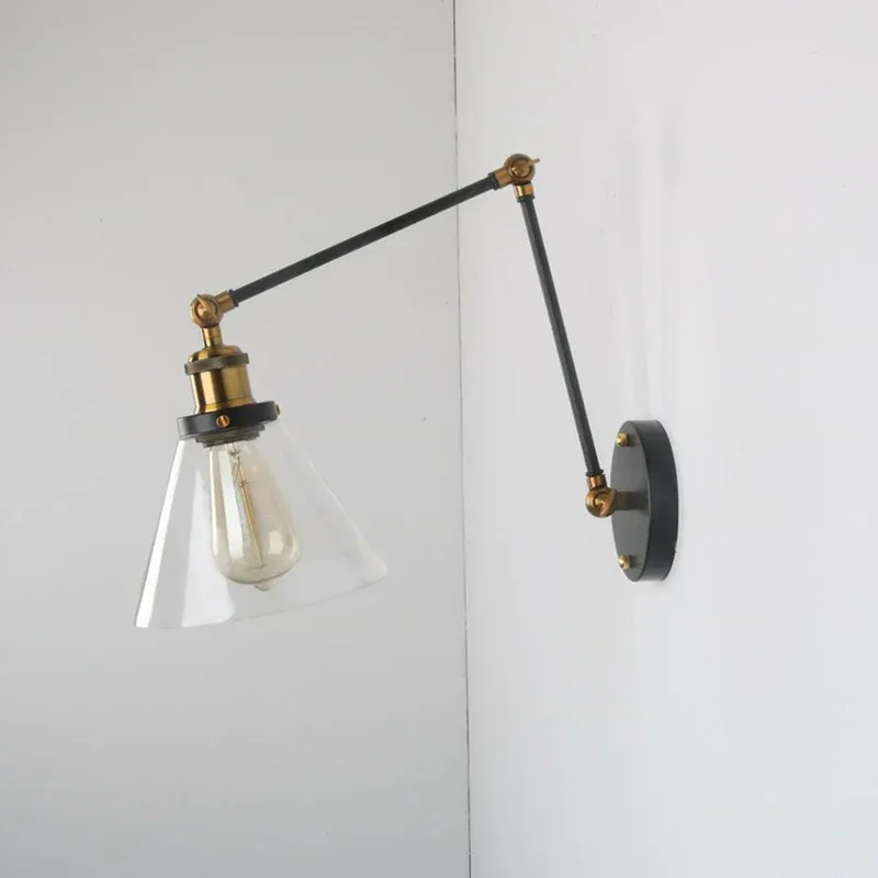 Schwerlast- Jahrgangsreich Kegel-Wandleuchte, 1 Glühbirne, Wandleuchte aus klarem Glas mit langem Arm