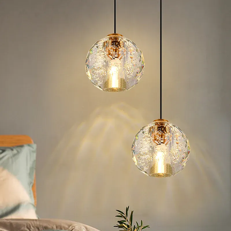Simplicity Sphere Pendelleuchte, Kristallkugel, 1 Glühbirne, Schlafzimmer-Hängeleuchte Golden Einfache Anbringung