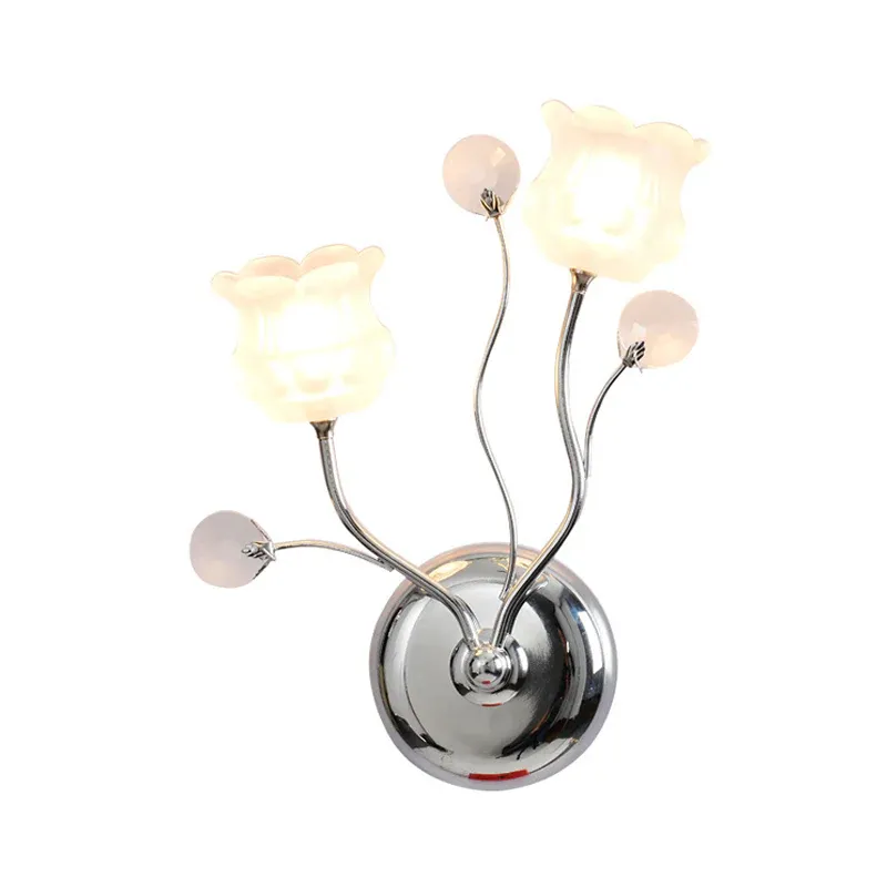Stahlseil Klare Kristallkugeln, Chrom-Wandleuchte, schwenkbarer Arm, 2 Glühbirnen, moderne Wandbeleuchtung mit Blütenschirm