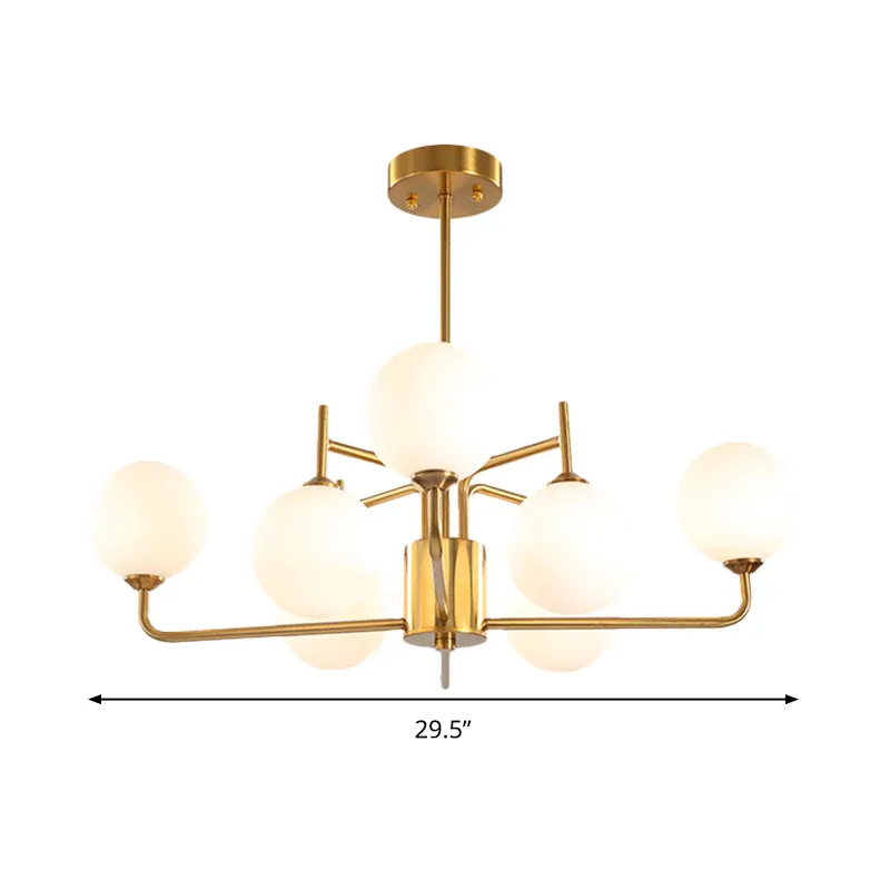 Synthetikseil Kugelförmiger Kronleuchter mit 8 Glühbirnen, moderne Milchglas-Pendelleuchte Golden