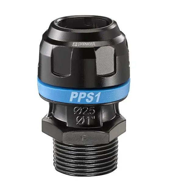 Prevost PPS1 MM - Alukleinformatumrohr-Adapter mit konischem Außengewinde für Rohr mit Außen-Ø= 16 mm AG BSPT= R 1/2 P...