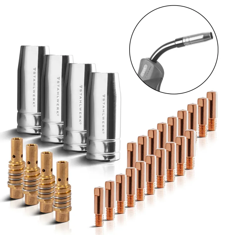 Stahlwerk MIG MAG AK15/MB15 AK14/MB14 Wear parts set, 28-part erstklassig welding accessories set gas nozzles, nozzle carr...