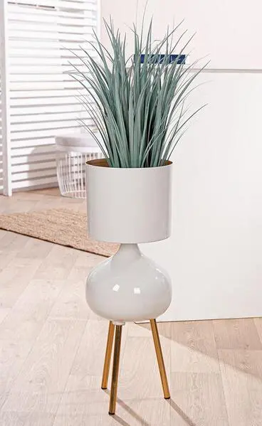 Übertopf, "Glam", Eisen, weiß, H. 73 cm, D. 25 cm mit Wasserstandsanzeige