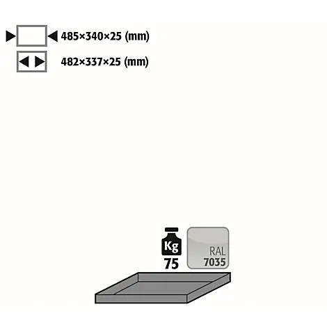 Fachboden Normgerecht für asecos Druckgasflaschenschränke, Stahlblech, lichtgrau, B 485 x T 340 x H 25 mm, bis 75 kg