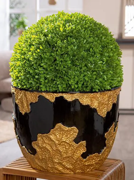 Hänge- Übertopf, rund, "Famosa", Poly, schwarz, goldfarben, H. 30 cm, D. 40 cm