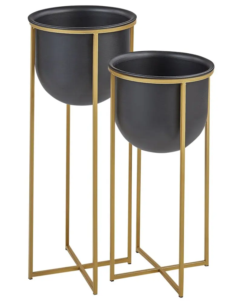 Pflanzkübel- Blumentopf mit Beinen 2er Set THUJA Metall 21 cm Schwarz
