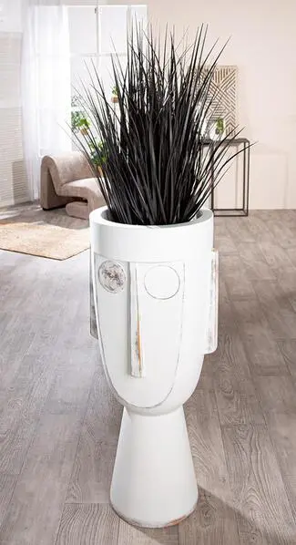 Premium Garten Übertopf XXL, Gesicht, "Face", Fiberglas, weiß, L. 40 cm, B. 45 cm, H. 106 cm