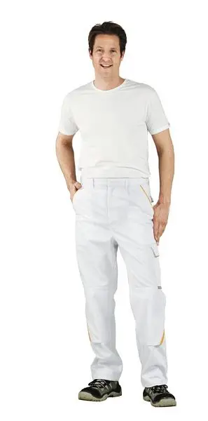 Planam Highline Bundhose sauberweiß/sauberweiß/gelb Grösse 50 2327050