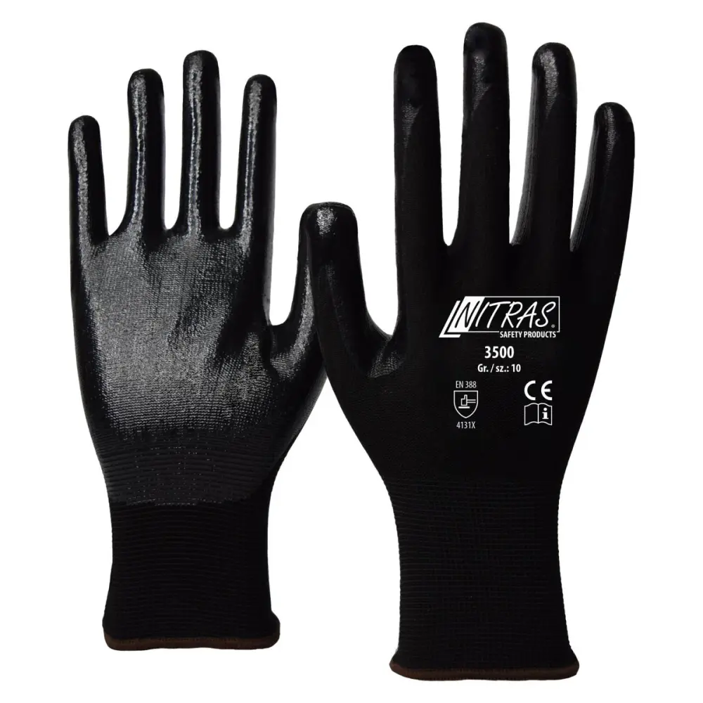 NITRAS Nylonhandschuhe schwarz Nitril-Oberfläche schwarz (Farbcode: 1000) Grösse: 7 VE: 144 Paar 3500-7