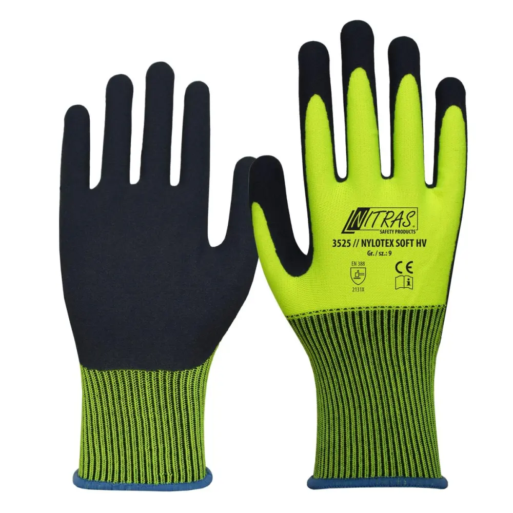 NITRAS NYLOTEX SOFT HV Nylonhandschuhe neongelb Latexschaum-Oberfläche dunkelblau (Farbcode: 4024) Grösse: 10 VE: 144 Pa...