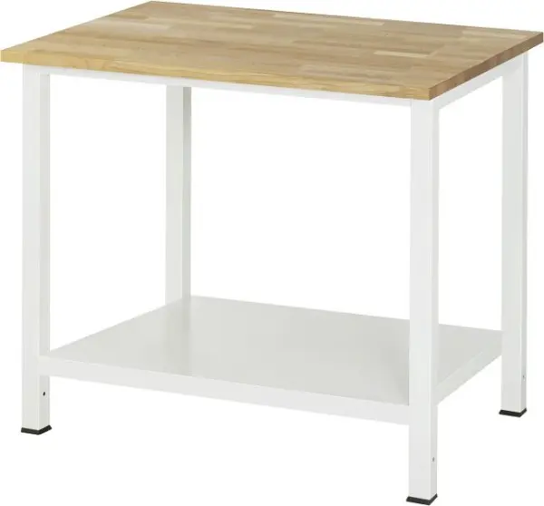 RAU Werktisch Serie 900 B1000 x T800 x H825 mm Buche-Massiv-Arbeitsplatte Stärke 25 mm mit Ablageboden unten Tiefe 650 mm...