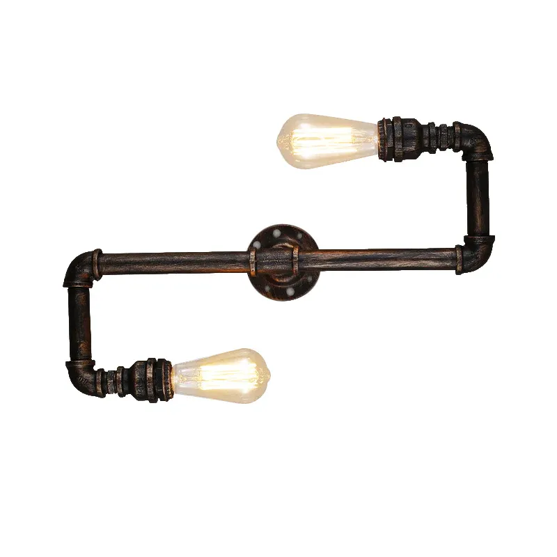 2/3-flammige Wandleuchte aus Metallrohr im rustikalen Stil mit blanker Glühbirne Antikbronze für das Wohnzimmer