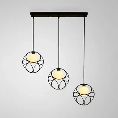 3-flammige Pendelleuchte im Retro-Stil, stilvolle kubische Käfig-Hängelampe aus Metall mit innerem weißen Glasschirm Sc...