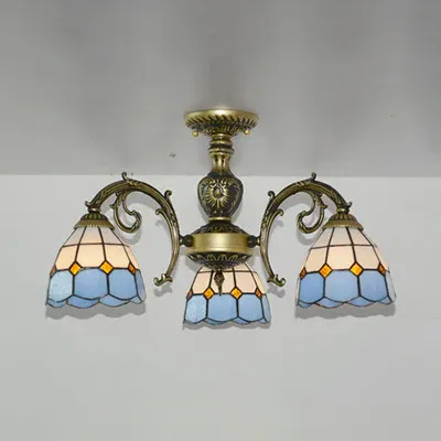 3-Licht-Schale, halbbündige, halbbündige Glasleuchte im Lodge-Stil Weiß/Antikmessing für das Foyer