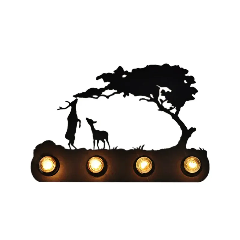 Arbeitszimmer-Förderband-Wandleuchte mit Hirsch-Metall-Wandleuchte, 4 Glühbirnen, antikes Schwarz