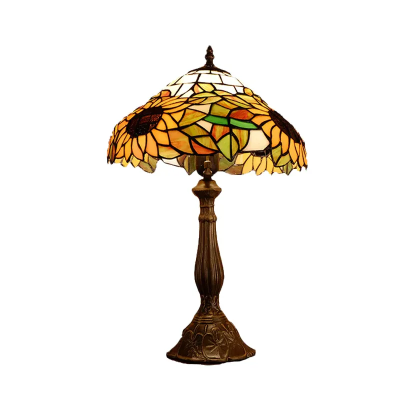 Barocke Tischleuchte mit Schalenschirm, 1 Glühbirne, handgeschliffenes Glas, Sonnenblumenmuster, Nachttischbeleuchtung Ge...