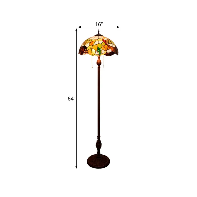 Bodenbeleuchtung aus geschliffenem Glas und Kupfer, gewellt, 3 Glühbirnen, mediterrane Stehlampe mit Blatt- und Traubenmu...