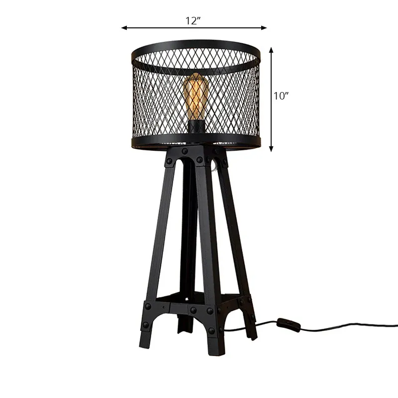 Drum Mesh Metallschirm Tischbeleuchtung Altmodisch Stilvolle 1-flammige Bauernhaus-Stehleuchte mit Stativ-Design Schwarz