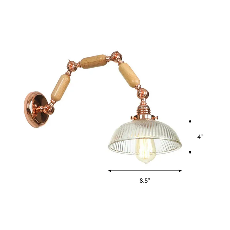 Einflammige Wandleuchte mit Schalenschirm, geripptem Glas, Vintage-Stil, Wohnzimmer-Wandleuchte, Beleuchtungskörper