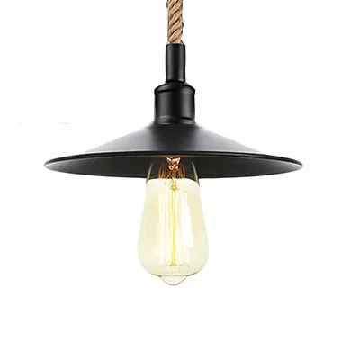 Flache/kegelförmige Pendelleuchte aus Metall, industrielle 7"/8,5" Breite, 1-flammige Wohnzimmer-Hängelampe Schwarz mit ...