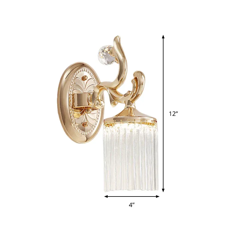 Klare Röhren-Kristall-Wandbeleuchtung, Vintage-Wandleuchte mit 1/2 Glühbirnen und gebogenem Arm Gold-Finish