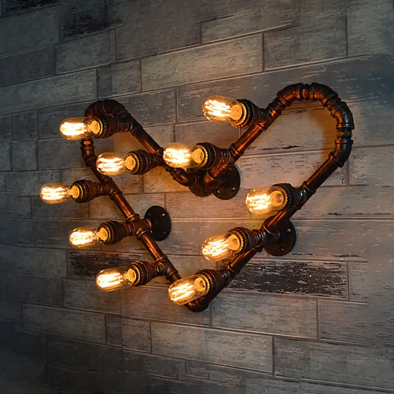 Loving Heart Metallwandlampe mit Rohrdesign, industrielle 2/10-flammige Restaurant-Wandleuchte, Beleuchtungskörper Antikm...