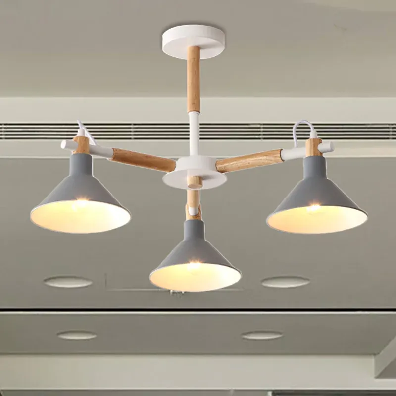 Makronen-Hängeleuchte Hornform, 3 Glühbirnen, Hängeleuchte aus Metall und Holz für Esszimmer, Kinderzimmer, Schlafzimmer