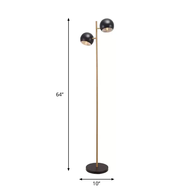Metallische Stehlampe mit Globusschirm, modernistische 2-Licht-Bodenleuchte Schwarz für das Wohnzimmer