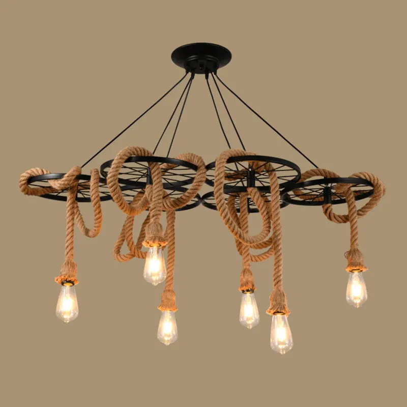 Metallrad-Hängeleuchte, Factory Esszimmer-Kronleuchter-Beleuchtung mit offenem Glühbirnen-Design Schwarz