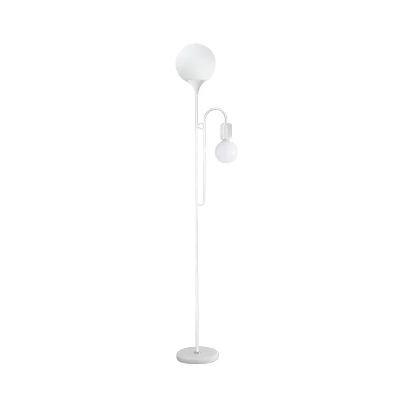Minimalistische Kugel-Stehlampe aus Glas, 2-flammige Schlafzimmer-Lesestehleuchte mit gebogenem Arm Schwarz/Weiß