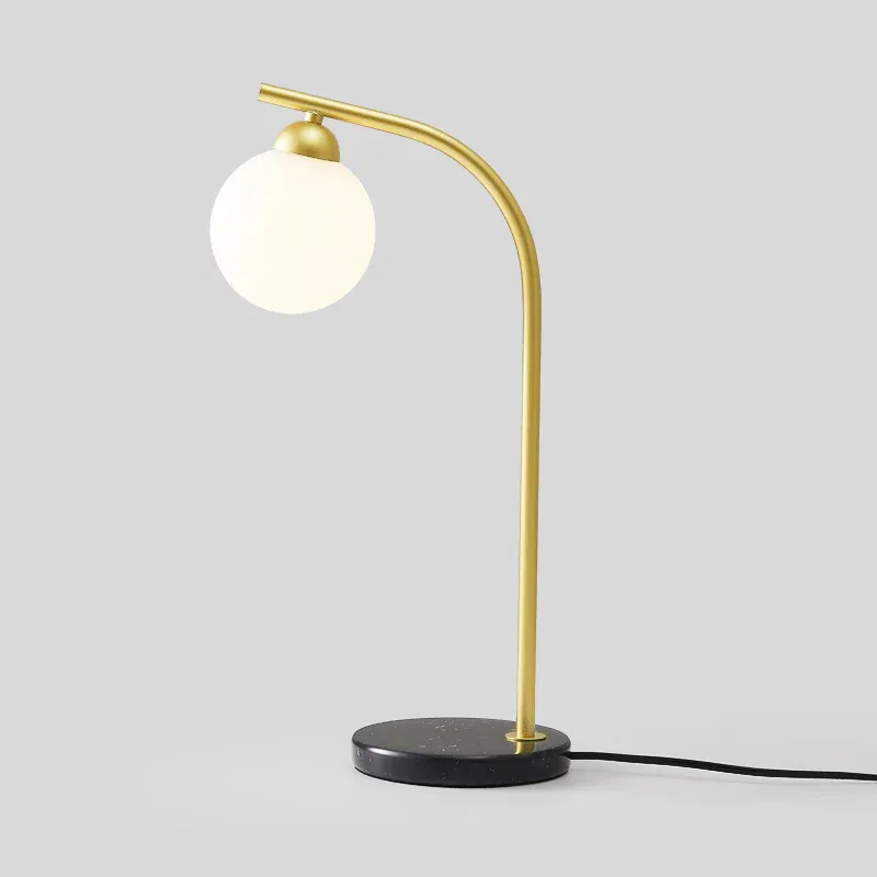 Minimalistische Tischleuchte mit Kugelschirm, elfenbeinfarbenes Glas, Nachttischlampe mit 1 Kopf und gebogenem Ständer Sc...