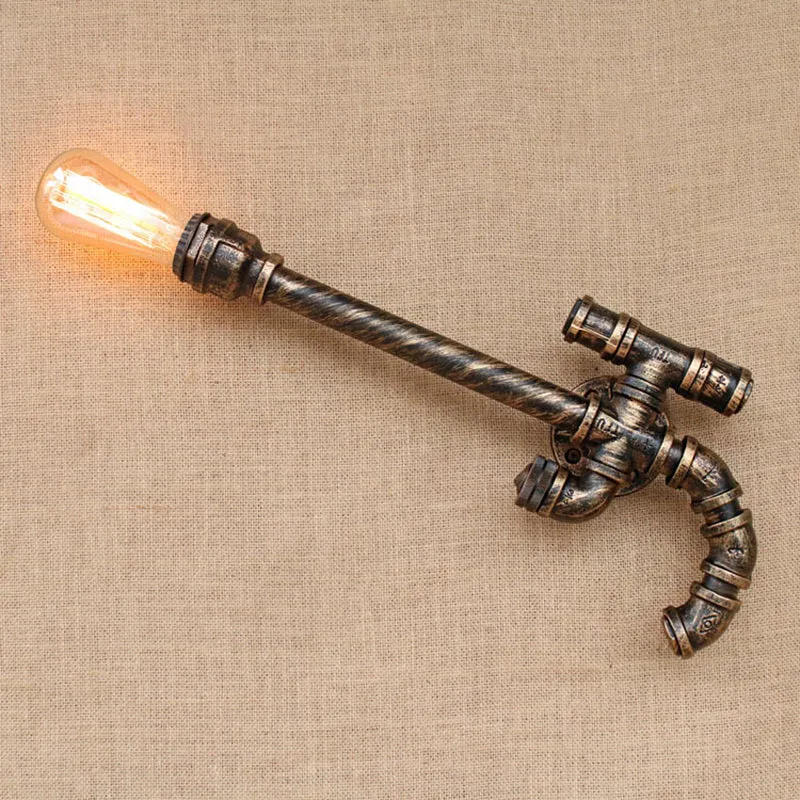 Pistolenförmige Wandleuchte mit 1 Glühbirne und Rohrdesign, Wandleuchte im Warehouse-Stil aus antikem Bronze-Eisen