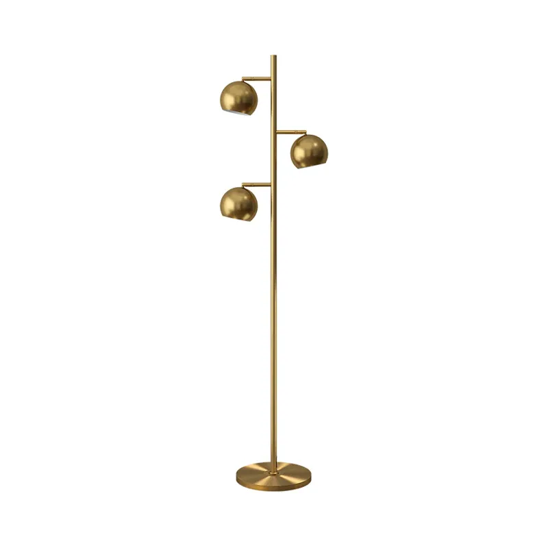 Postmoderne Kugelbaum-Bodenbeleuchtung, metallische 3-flammige Salon-Stehlampe Golden