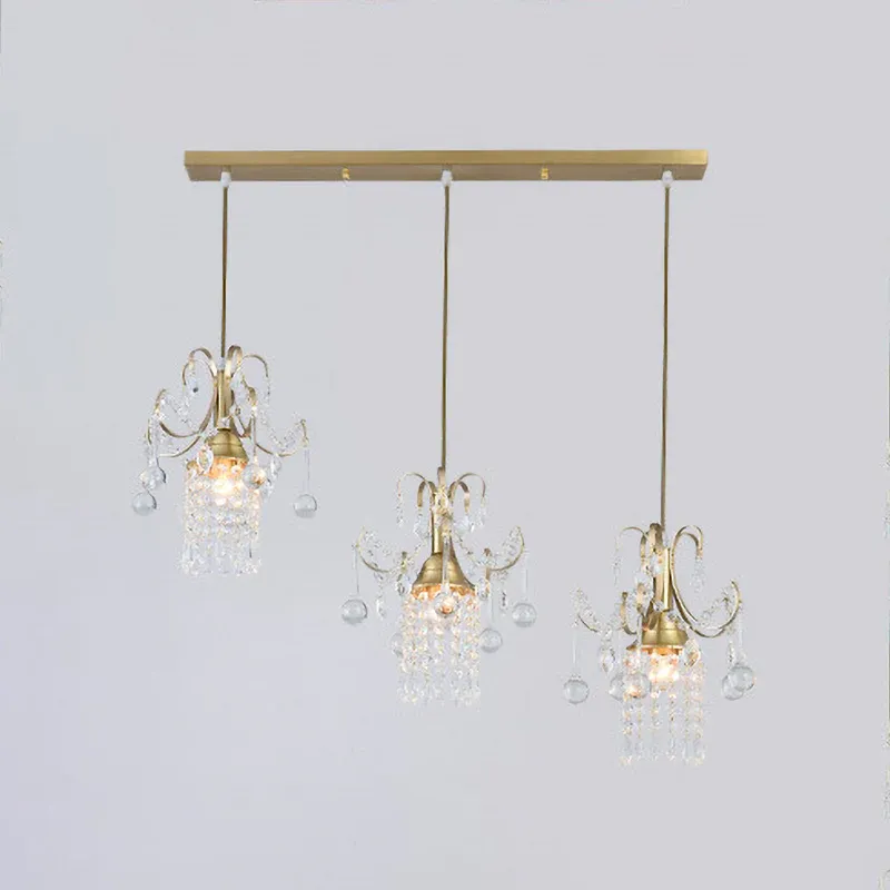 Postmoderne Rain Cluster-Pendelleuchte mit 3 Glühbirnen, klare K9-Kristall-Hängelampe Golden für das Esszimmer