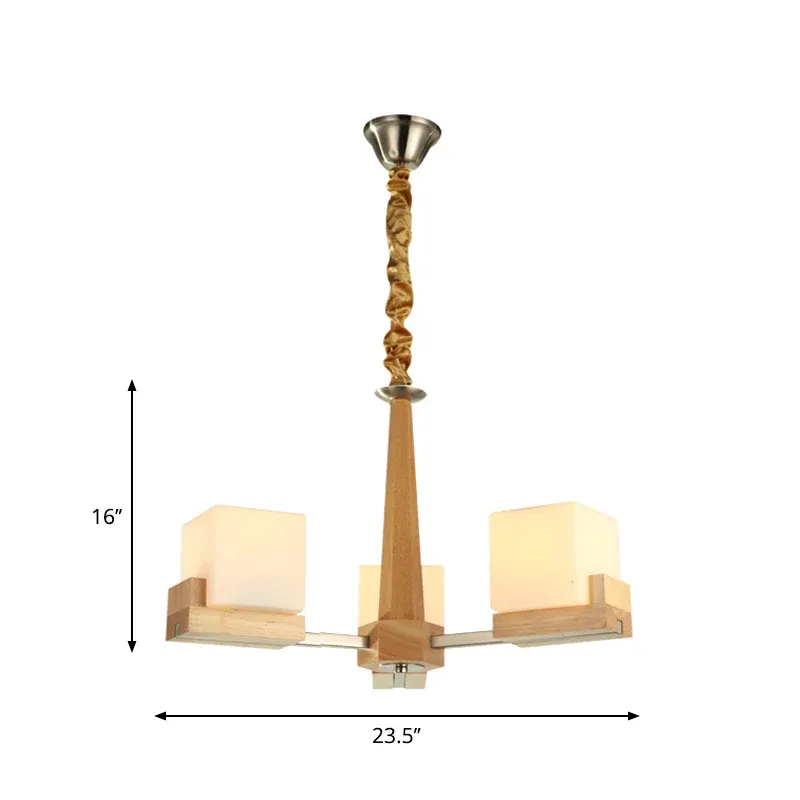 Radiale Hängeleuchte, zeitgenössischer Schlafzimmer-Kronleuchter aus Holz mit 3/5/8 Glühbirnen und würfelförmigem Acr...