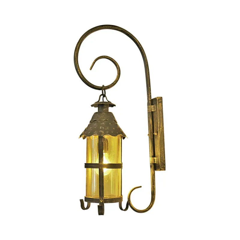 Retro-Laterne zur Wandmontage, 1-Kopf-Wandleuchte aus Metall mit Scroll-Arm Antik-Bronze